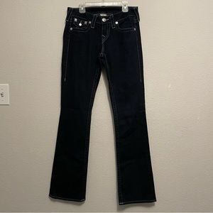 True Religion dark wash wide legged denim